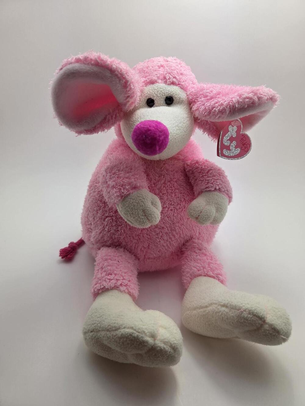 TY Pinky’s Beanie Buddy “Ratzo” the Rat - Pink Version - Creased Tag (13 inch)